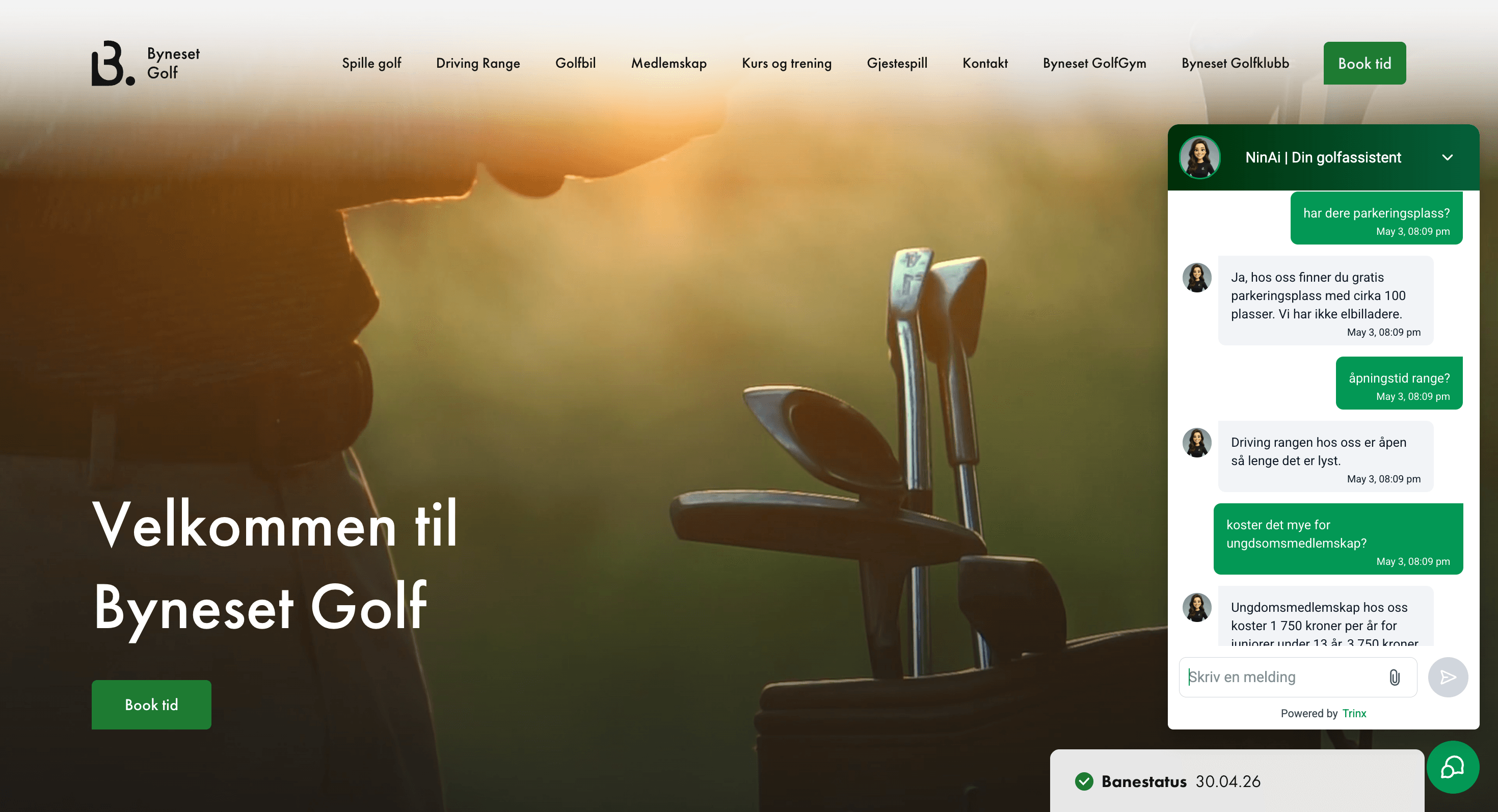 Byneset Golfklubb chatbot i bruk